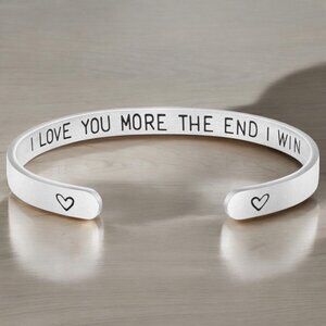 Adjustable I love you more The End I win Stainless Steel Bangle Bracelet